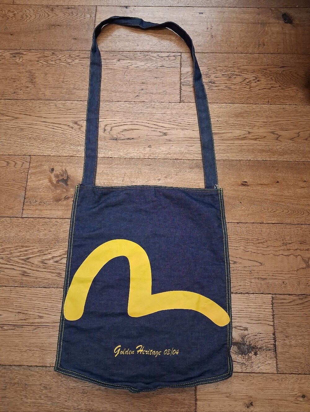 Y2K Evisu Golden Heritage 03/04 Denim Crossbody Tote Bag Large Seagull Logo